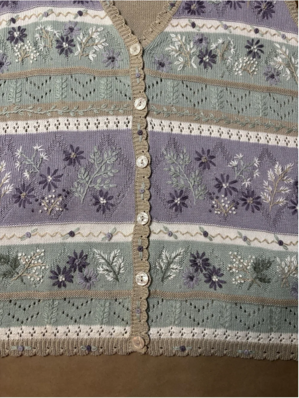 Alfred Dunner 2X Ramie Rayon Floral Embroidered Button Knit Vest Cottagecore